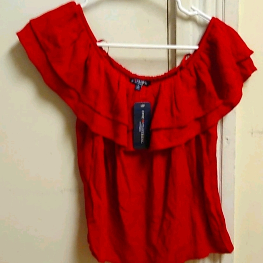 Red off shoulder blouse